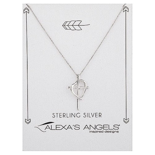Necklace-Silver Cross Heart-Silver (16-18&quot;)