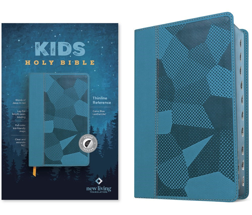 NLT Kids Holy Bible  Thinline Reference Edition-Camo Blue Leatherlike Indexed