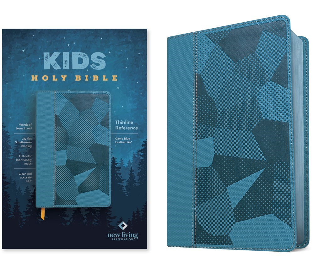 NLT Kids Holy Bible  Thinline Reference Edition-Camo Blue LeatherLike