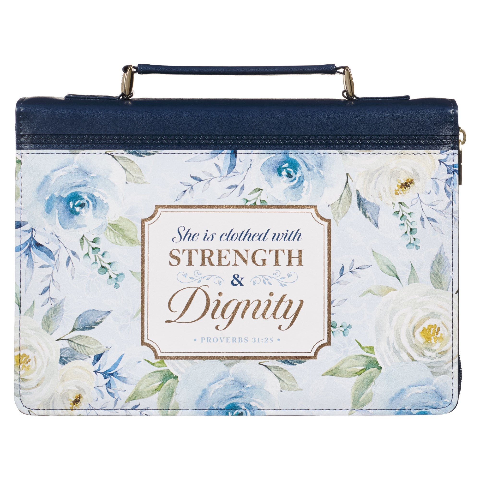 Bible Cover-Fashion Navy Strength &amp; Dignity Prov. 31:25-Med