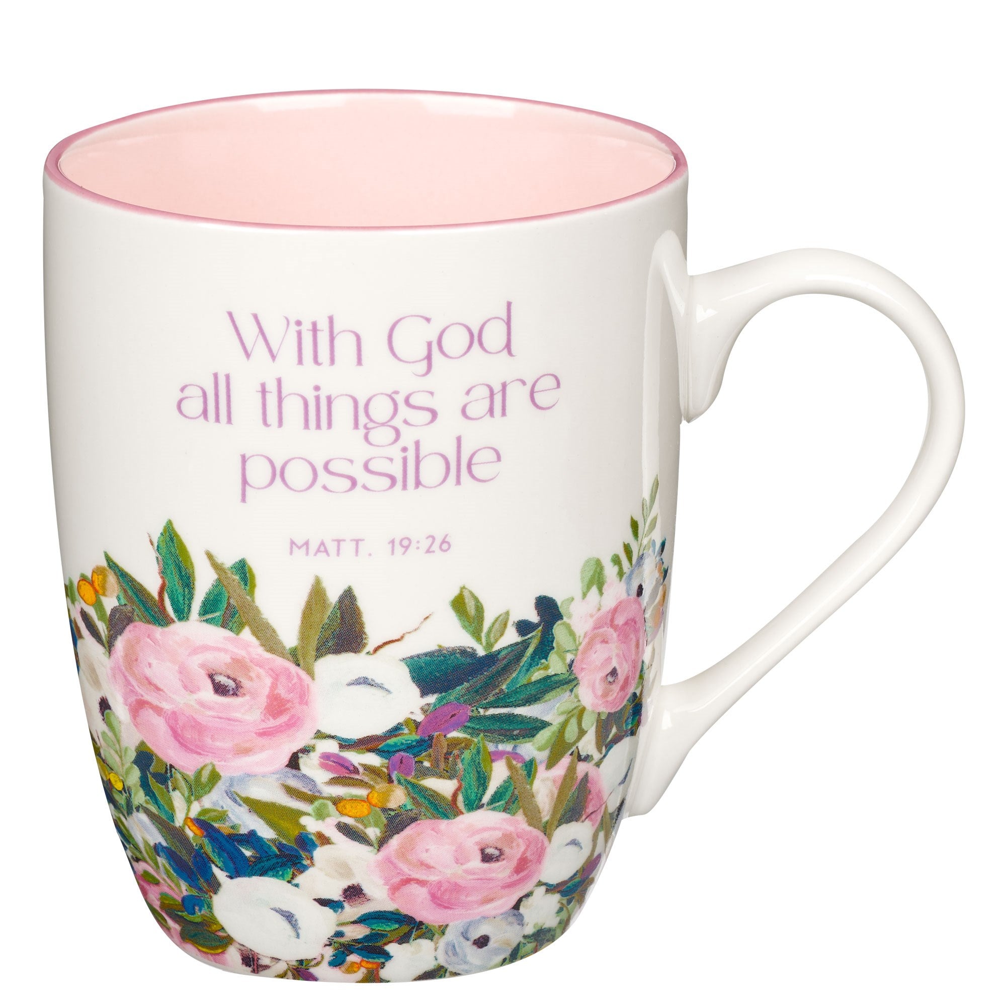 Mug-Budget-Multi Floral Purple-With God-Matt. 19:26